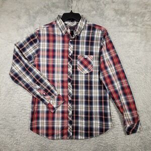 GOODALE Mens Large Plaid Long Sleeve Button Down Shirt Red Blue White